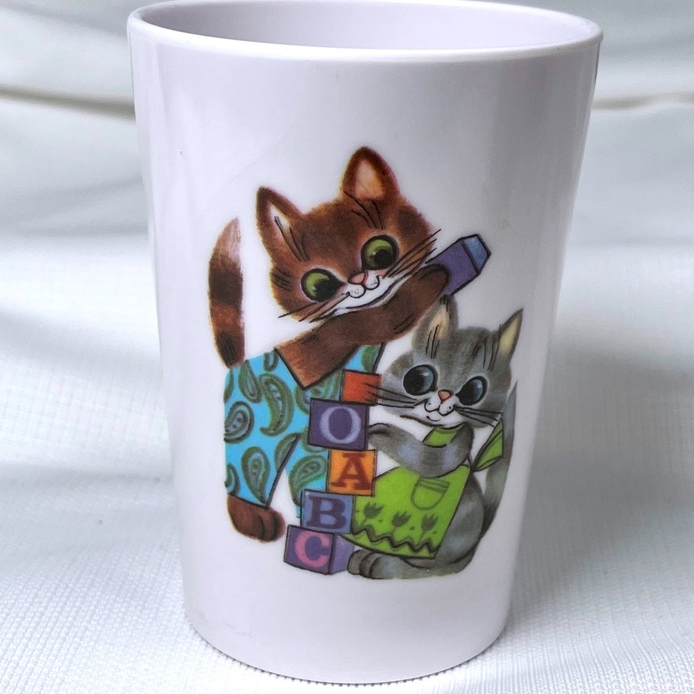 VTG Cute Kitten Cat ABC Blocks Tumbler Cup Drinkware Collectible‎